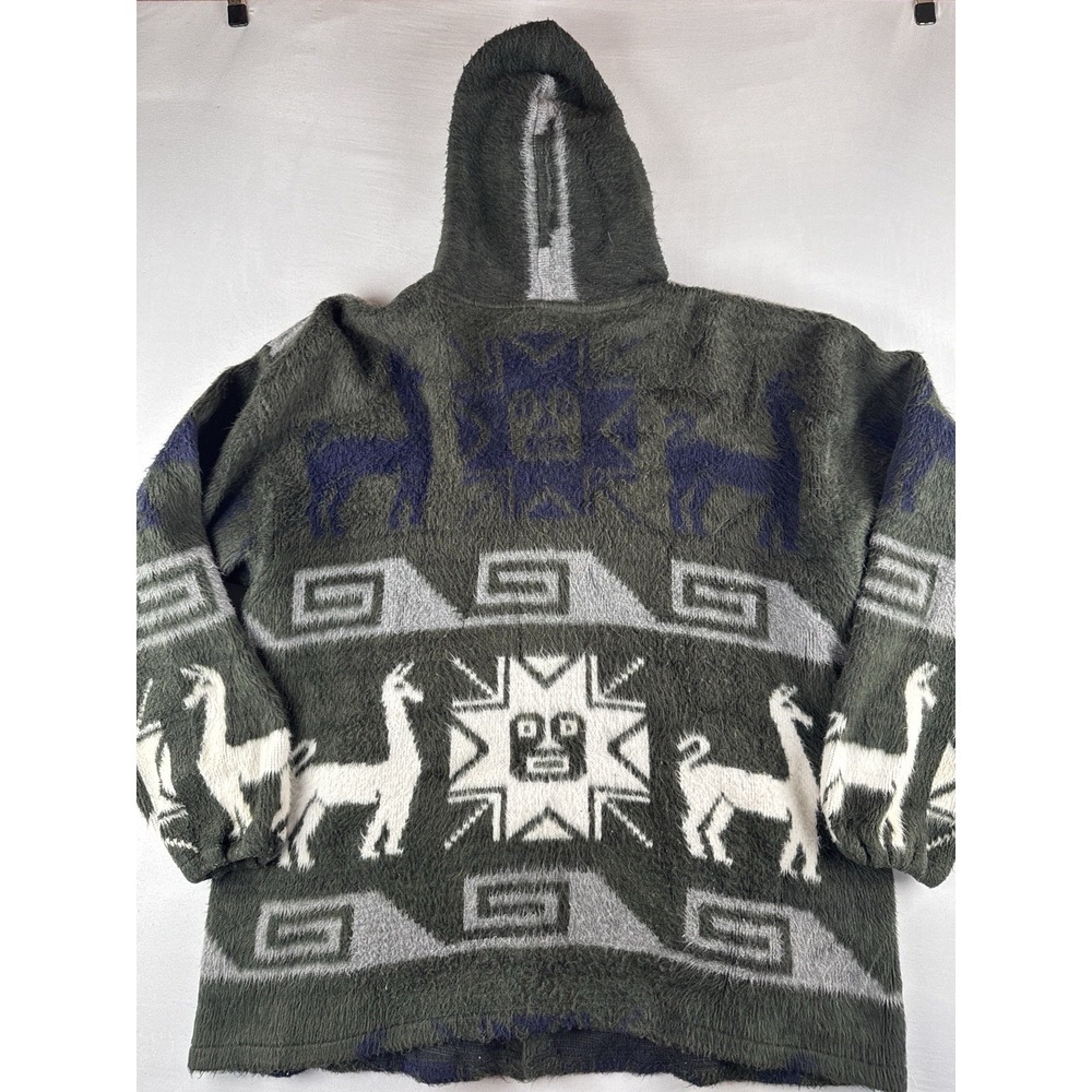 Vintage Artesanias Alpaca Wool Hooded Jacket Ecuador Llama Aztec Size XXL - Picture 13 of 16